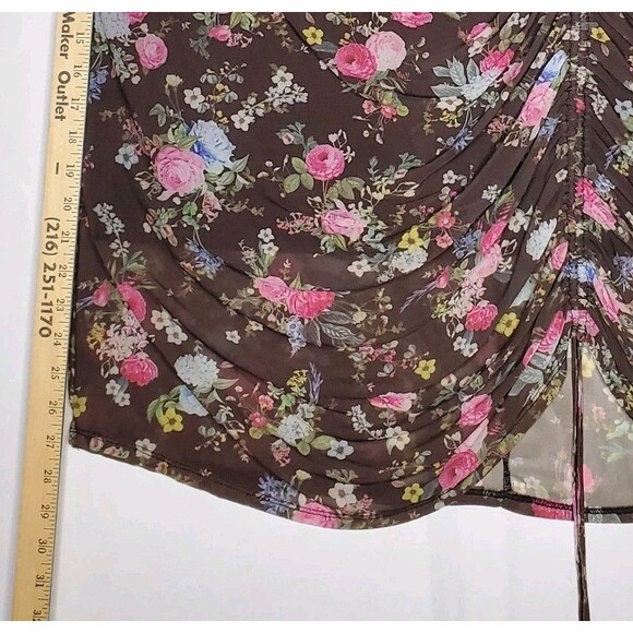 Torrid Skirt 6X Brown Floral Mesh Lined Stretch Drawstring Cinched Midi Pull-On - Picture 6 of 8